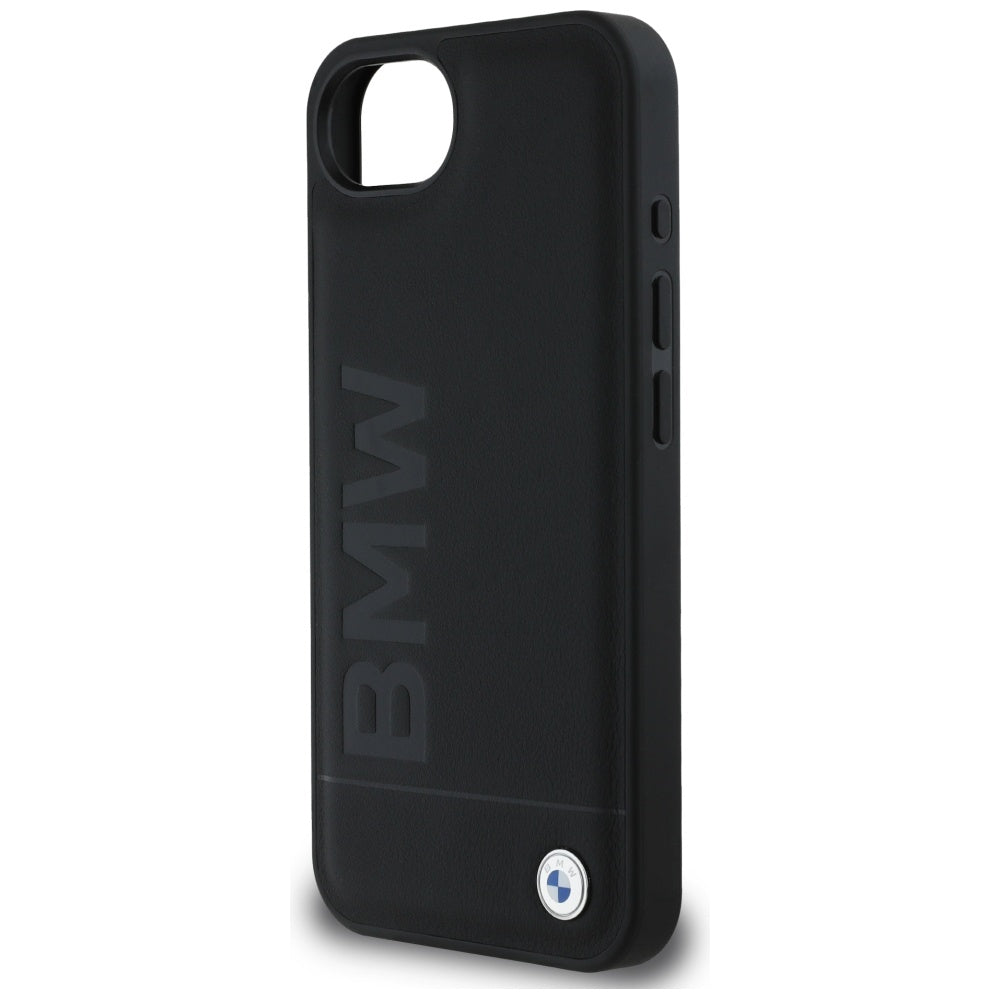 BMW Leather Hot Stamp dėklas iPhone 16e – juodas