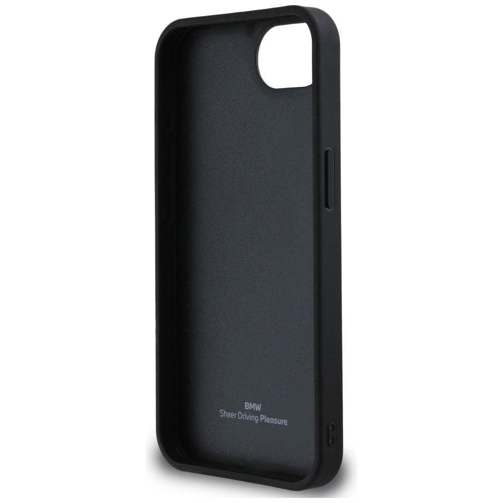 BMW Leather Hot Stamp dėklas iPhone 16e – juodas