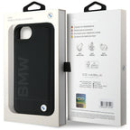BMW Leather Hot Stamp dėklas iPhone 16e – juodas