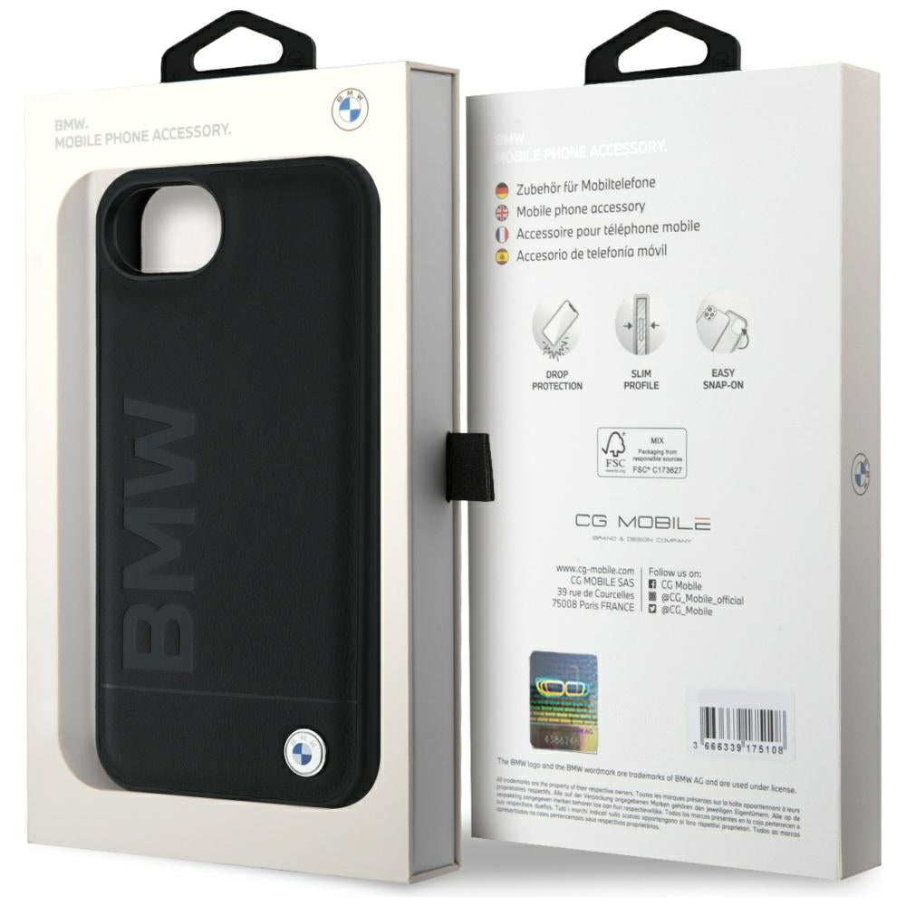 BMW Leather Hot Stamp dėklas iPhone 16e – juodas
