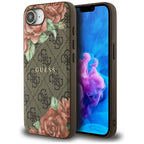 Guess MagSafe dėklas iPhone 16e – rudas, gėlės