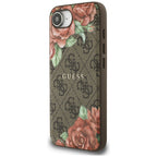 Guess MagSafe dėklas iPhone 16e – rudas, gėlės