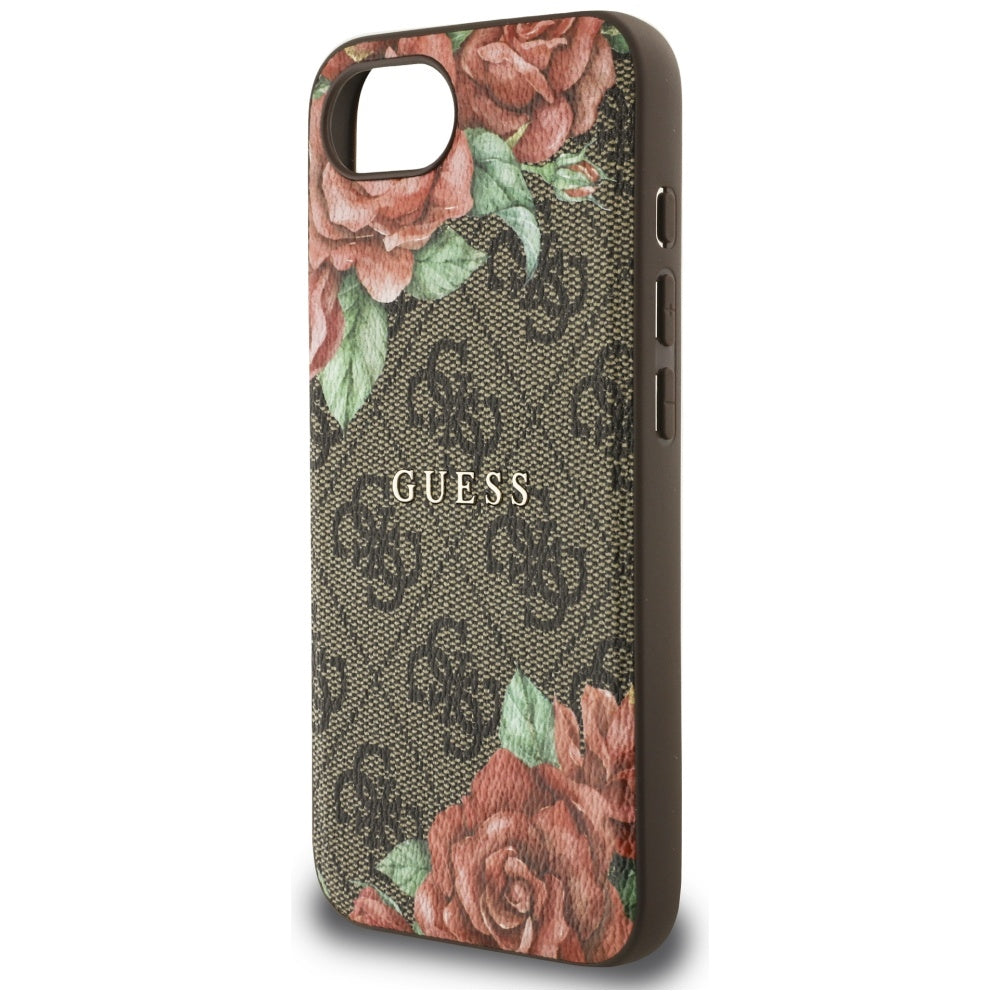 Guess MagSafe dėklas iPhone 16e – rudas, gėlės