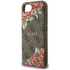 Guess MagSafe dėklas iPhone 16e – rudas, gėlės