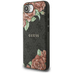Guess MagSafe dėklas iPhone 16e – juodas, gėlės