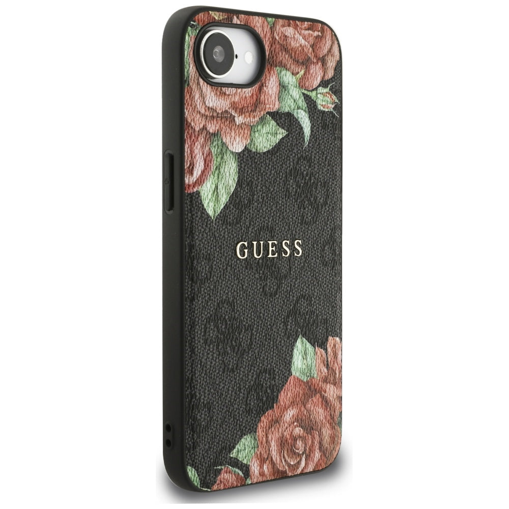 Guess MagSafe dėklas iPhone 16e – juodas, gėlės