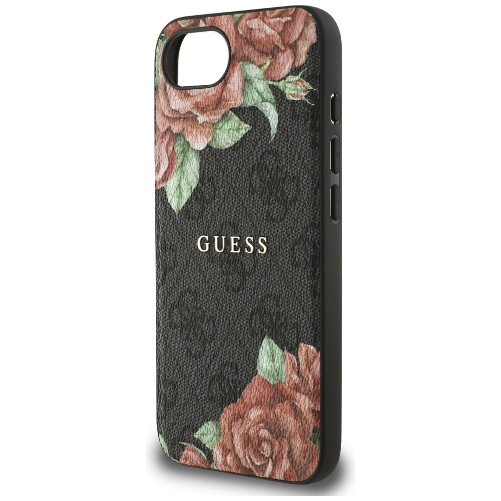 Guess MagSafe dėklas iPhone 16e – juodas, gėlės
