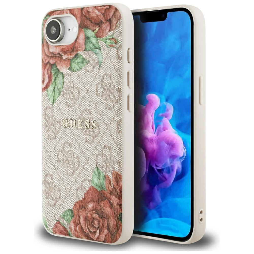 Guess 4G Flowers Print MagSafe dėklas iPhone 16e – rožinis