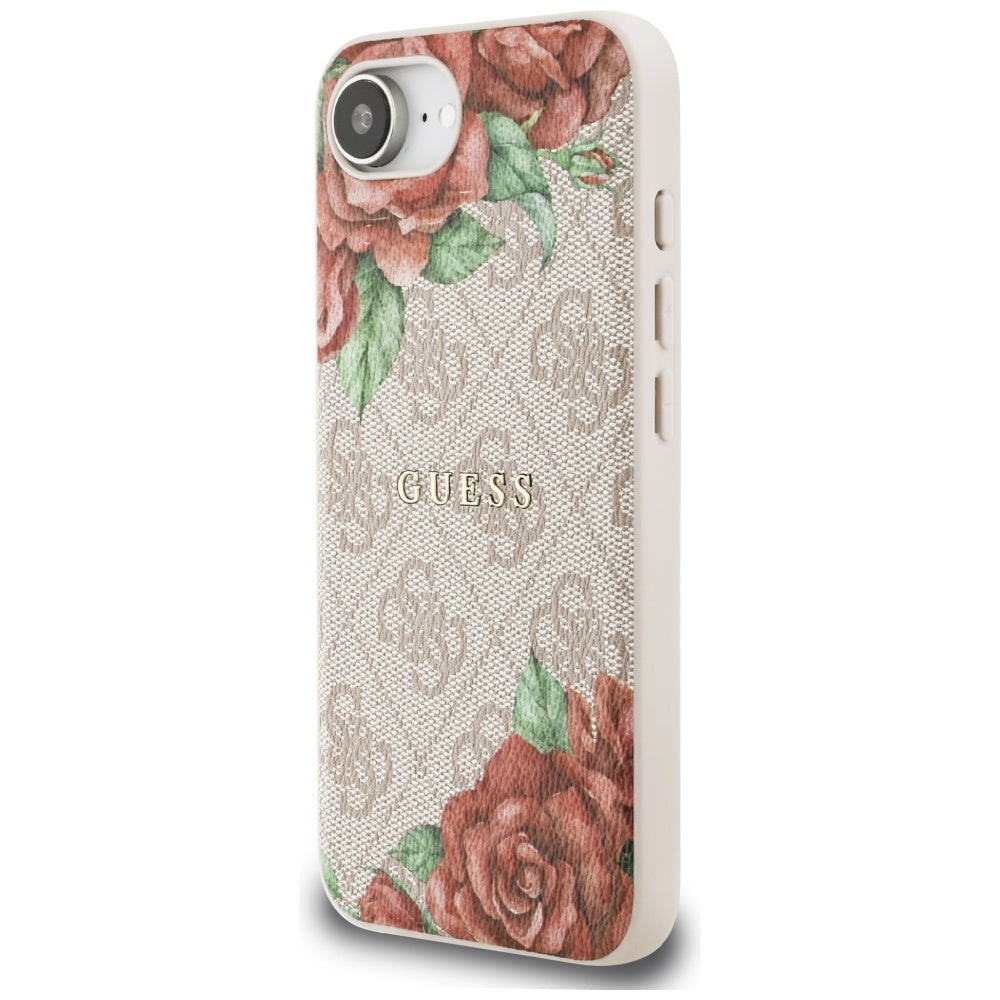 Guess 4G Flowers Print MagSafe dėklas iPhone 16e – rožinis