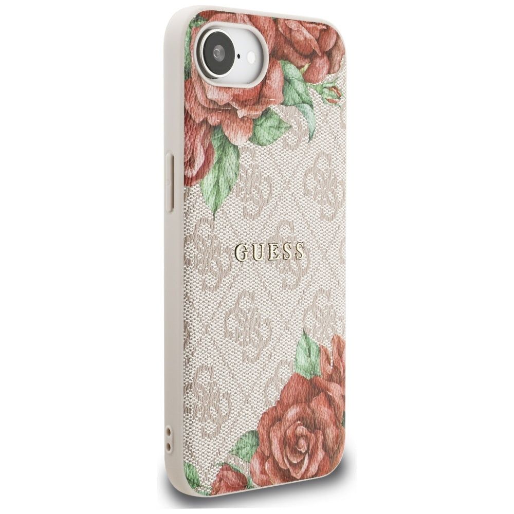 Guess 4G Flowers Print MagSafe dėklas iPhone 16e – rožinis