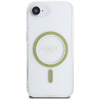 Guess MagSafe dėklas iPhone 16e – skaidrus, blizgus