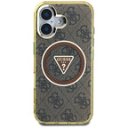Guess blizgus MagSafe dėklas iPhone 16 – rudas