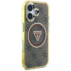 Guess blizgus MagSafe dėklas iPhone 16 – rudas
