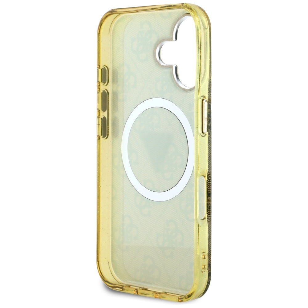 Guess blizgus MagSafe dėklas iPhone 16 – rudas