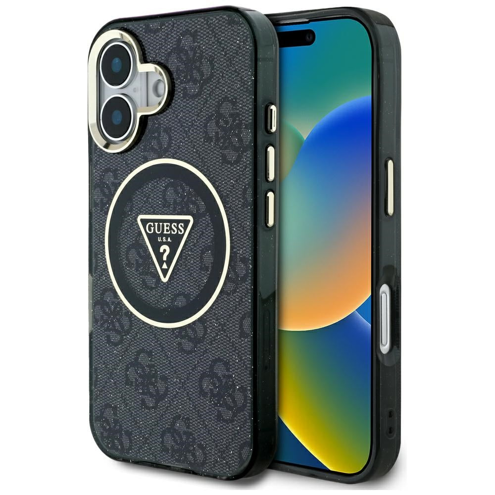 Guess IML Metal Glitter MagSafe dėklas iPhone 16 – juodas