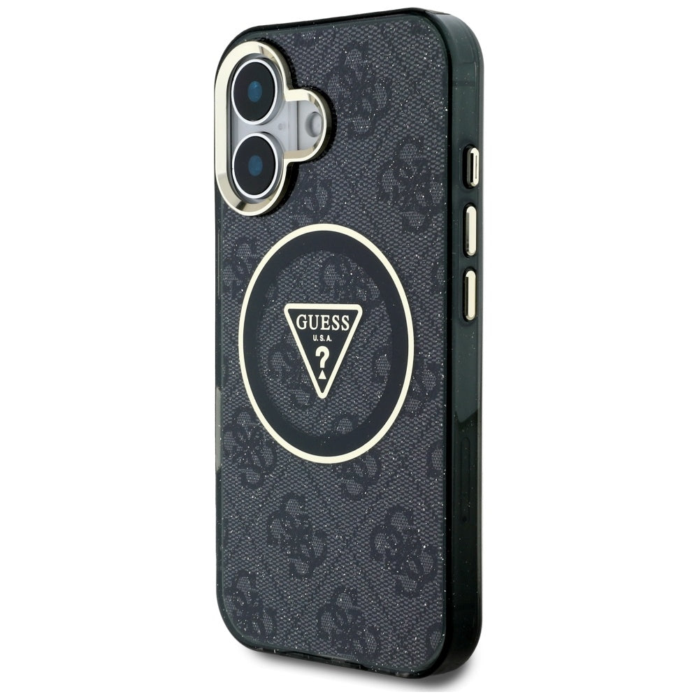 Guess IML Metal Glitter MagSafe dėklas iPhone 16 – juodas