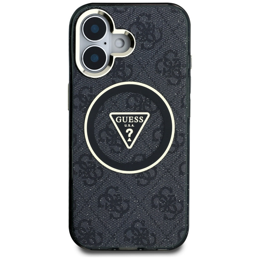 Guess IML Metal Glitter MagSafe dėklas iPhone 16 – juodas