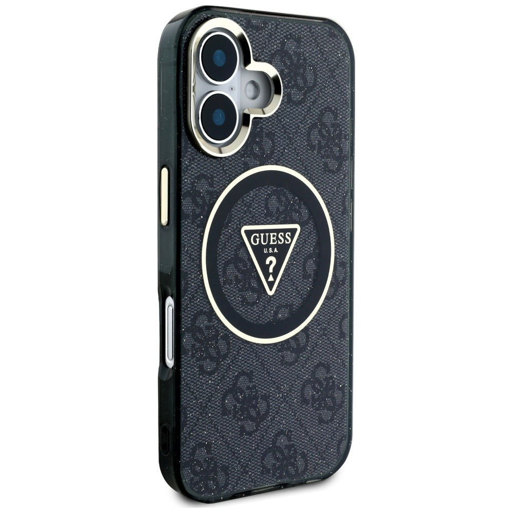 Guess IML Metal Glitter MagSafe dėklas iPhone 16 – juodas