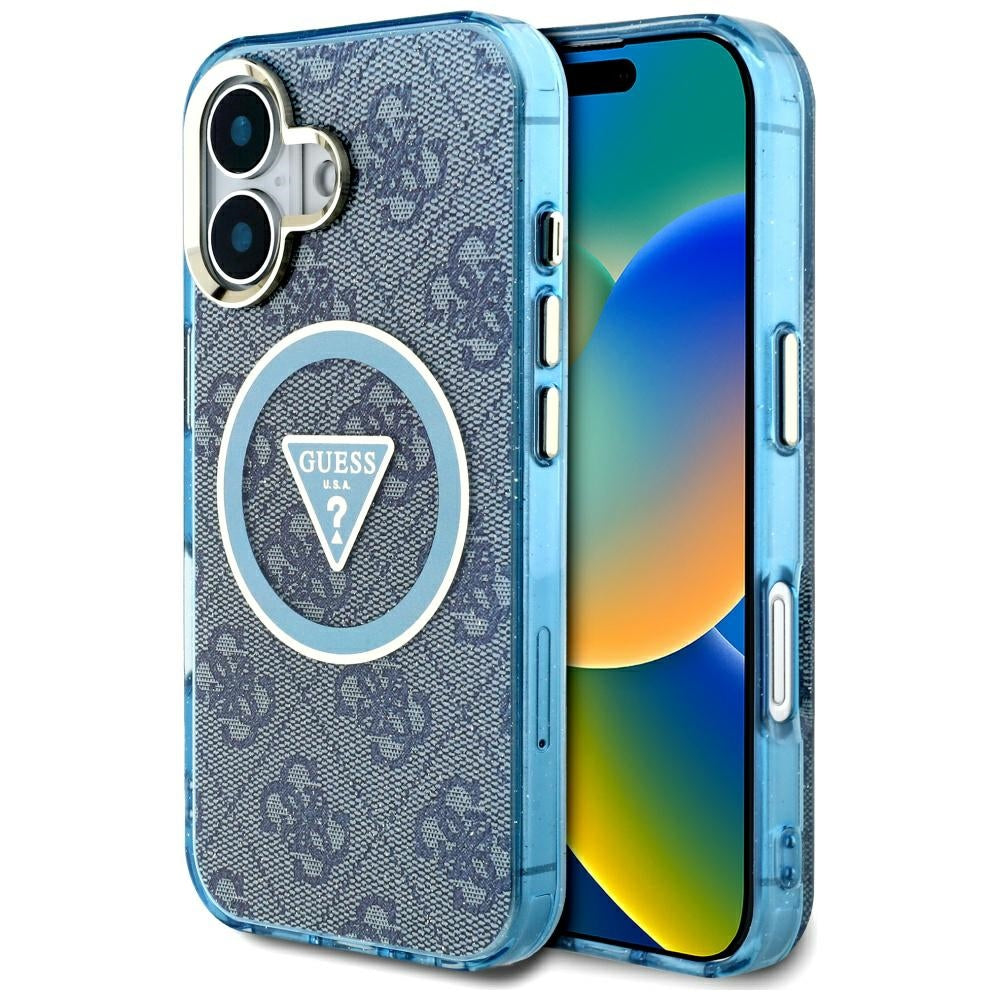 Guess MagSafe dėklas iPhone 16 – mėlynas (4G Glitter)