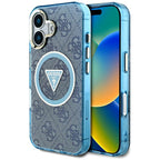 Guess MagSafe dėklas iPhone 16 – mėlynas (4G Glitter)