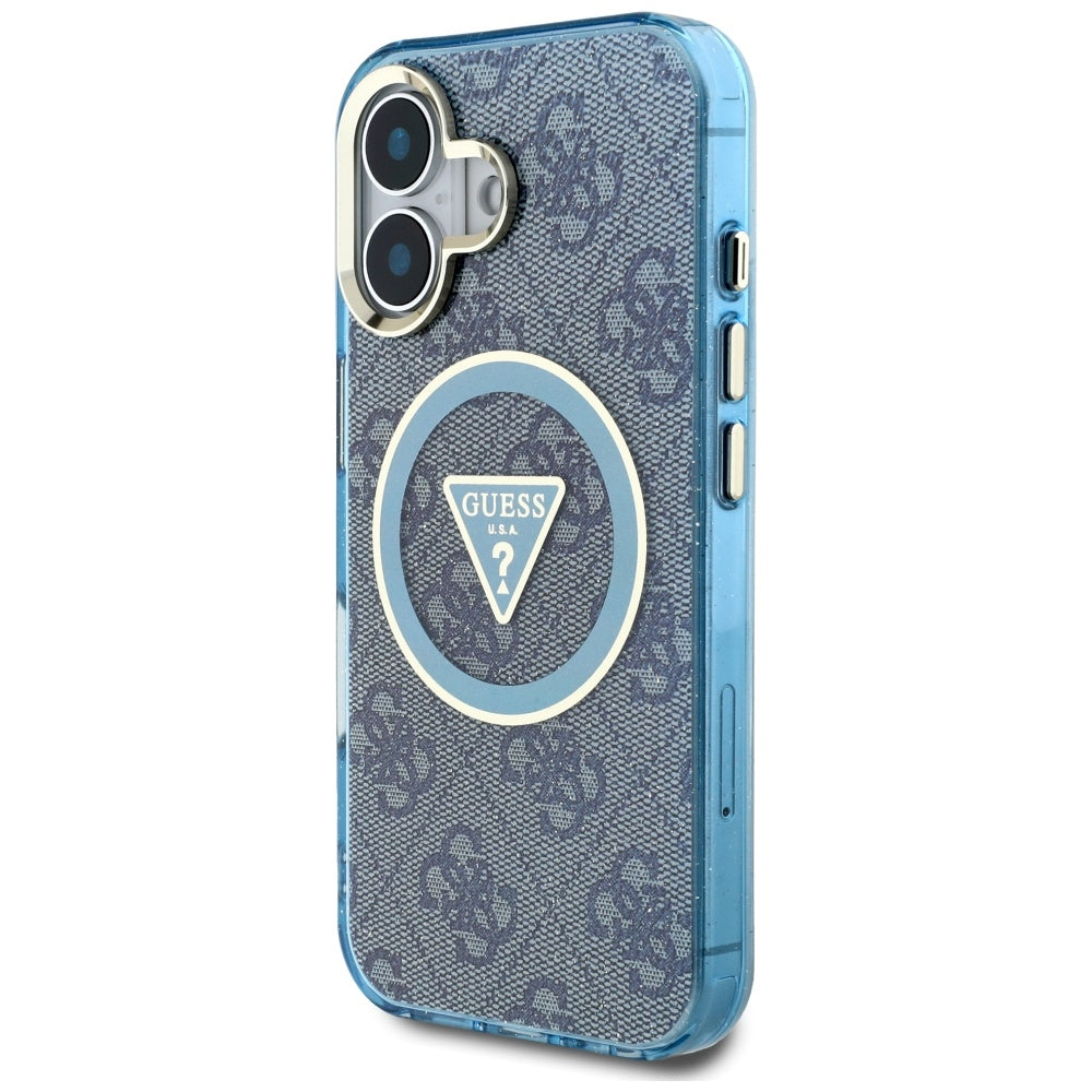 Guess MagSafe dėklas iPhone 16 – mėlynas (4G Glitter)