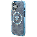 Guess MagSafe dėklas iPhone 16 – mėlynas (4G Glitter)