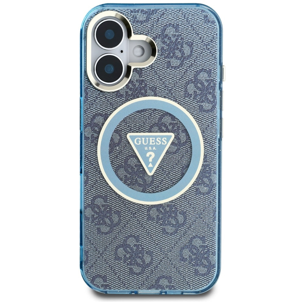 Guess MagSafe dėklas iPhone 16 – mėlynas (4G Glitter)