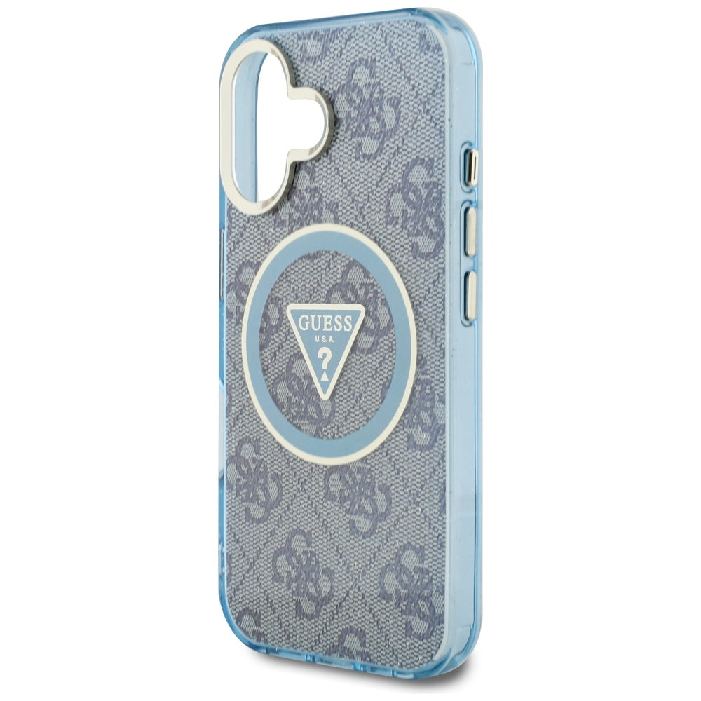 Guess MagSafe dėklas iPhone 16 – mėlynas (4G Glitter)