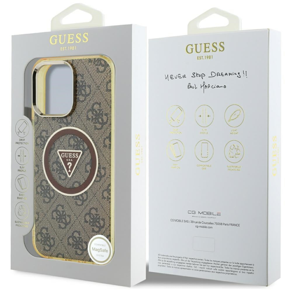Guess MagSafe dėklas iPhone 16 Pro – rudas