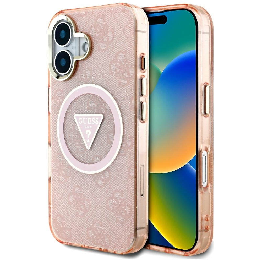 Guess IML Metal Glitter MagSafe dėklas iPhone 16 – rožinis