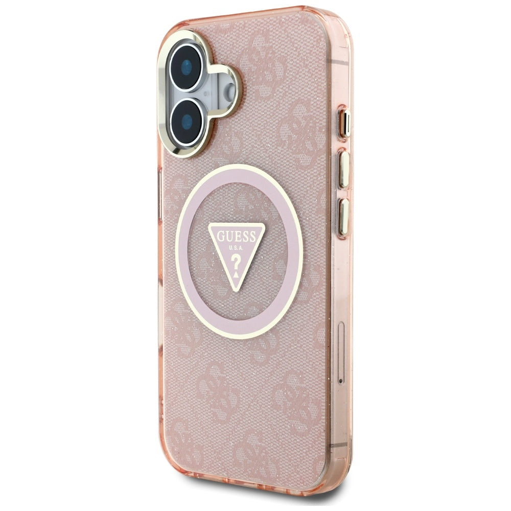 Guess IML Metal Glitter MagSafe dėklas iPhone 16 – rožinis