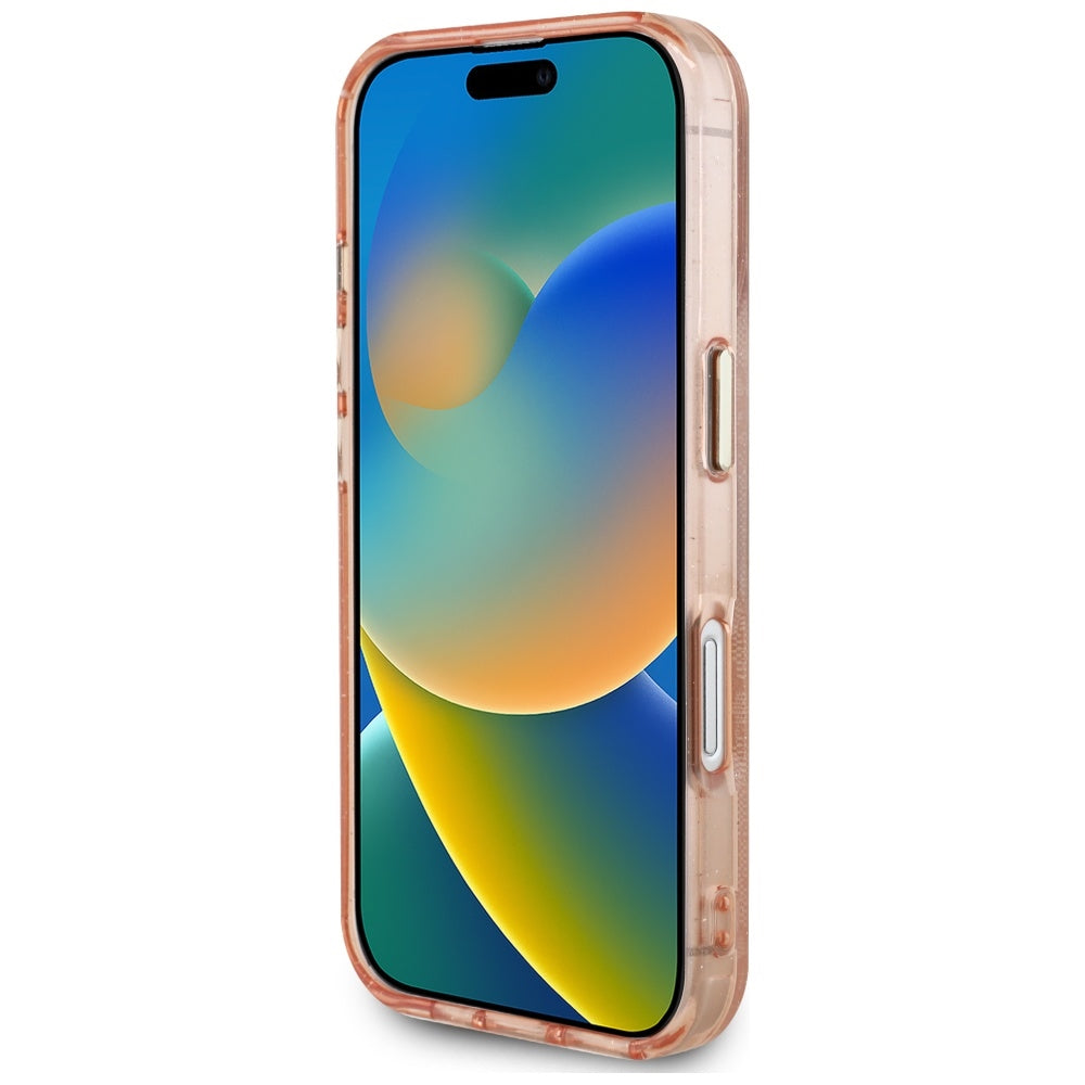 Guess IML Metal Glitter MagSafe dėklas iPhone 16 – rožinis
