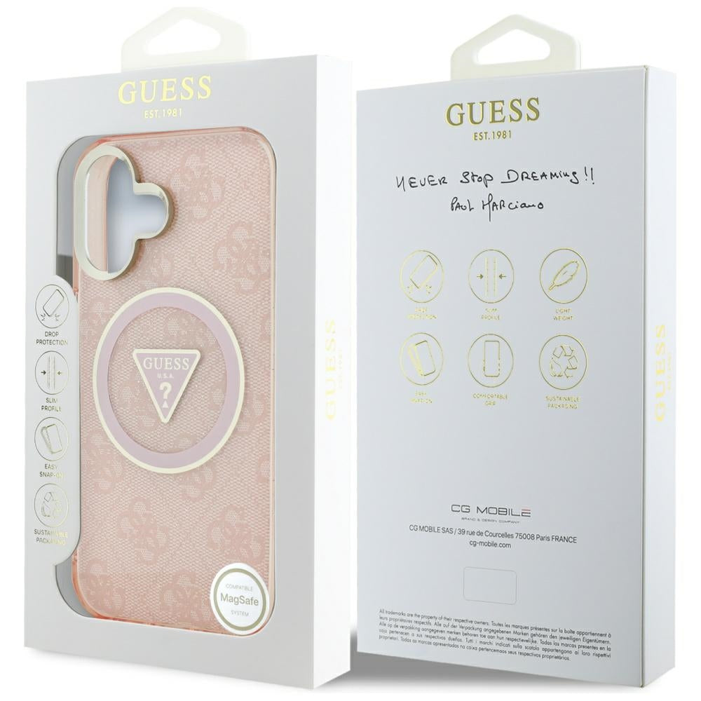 Guess IML Metal Glitter MagSafe dėklas iPhone 16 – rožinis