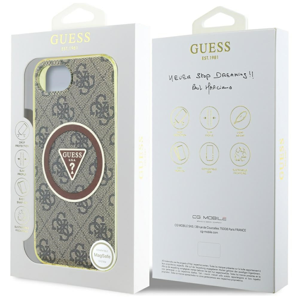 Guess MagSafe dėklas iPhone 16e – rudas