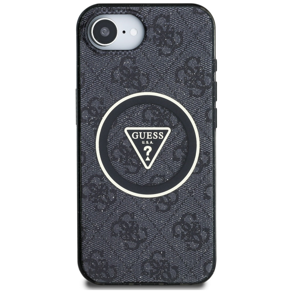 Guess blizgus MagSafe dėklas iPhone 16e – juodas