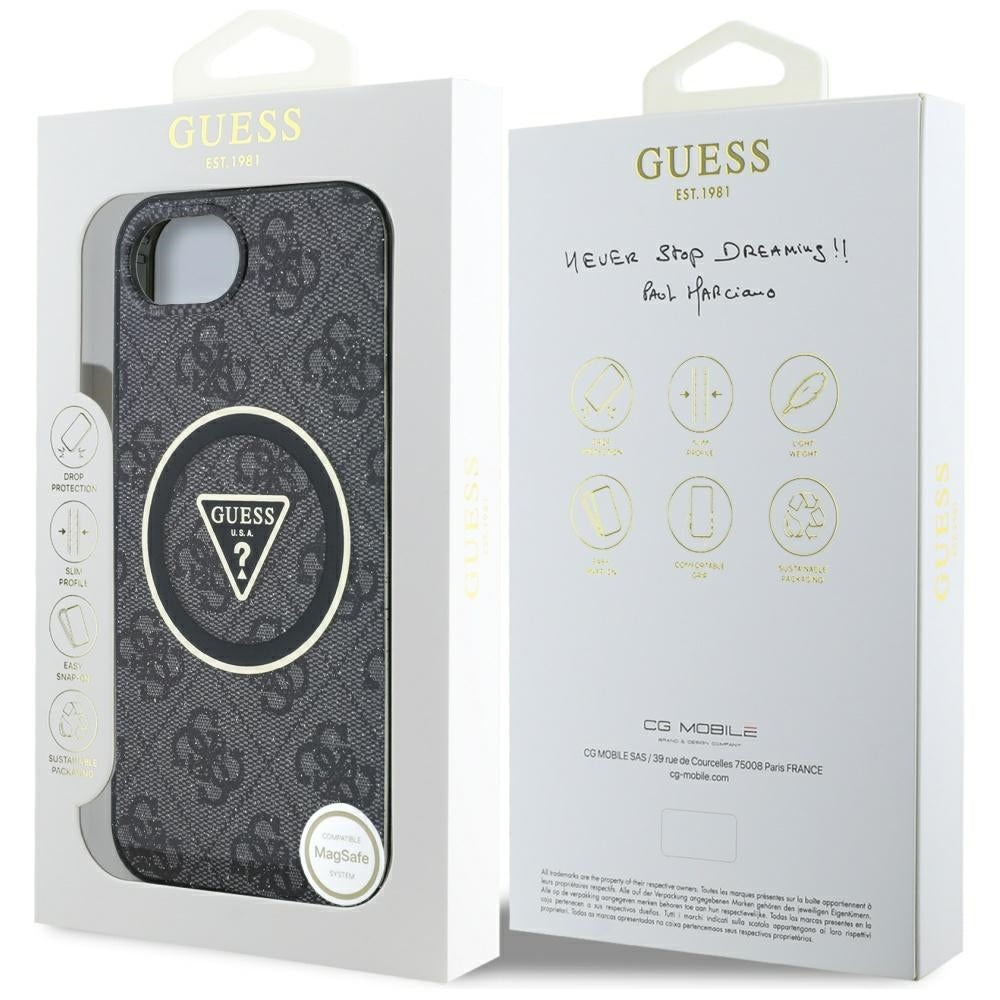 Guess blizgus MagSafe dėklas iPhone 16e – juodas