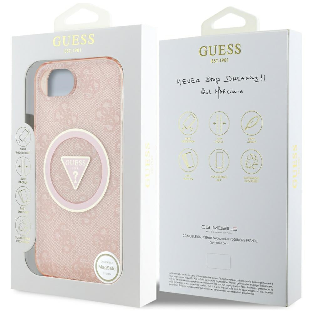 Guess MagSafe dėklas iPhone 16e – rožinis