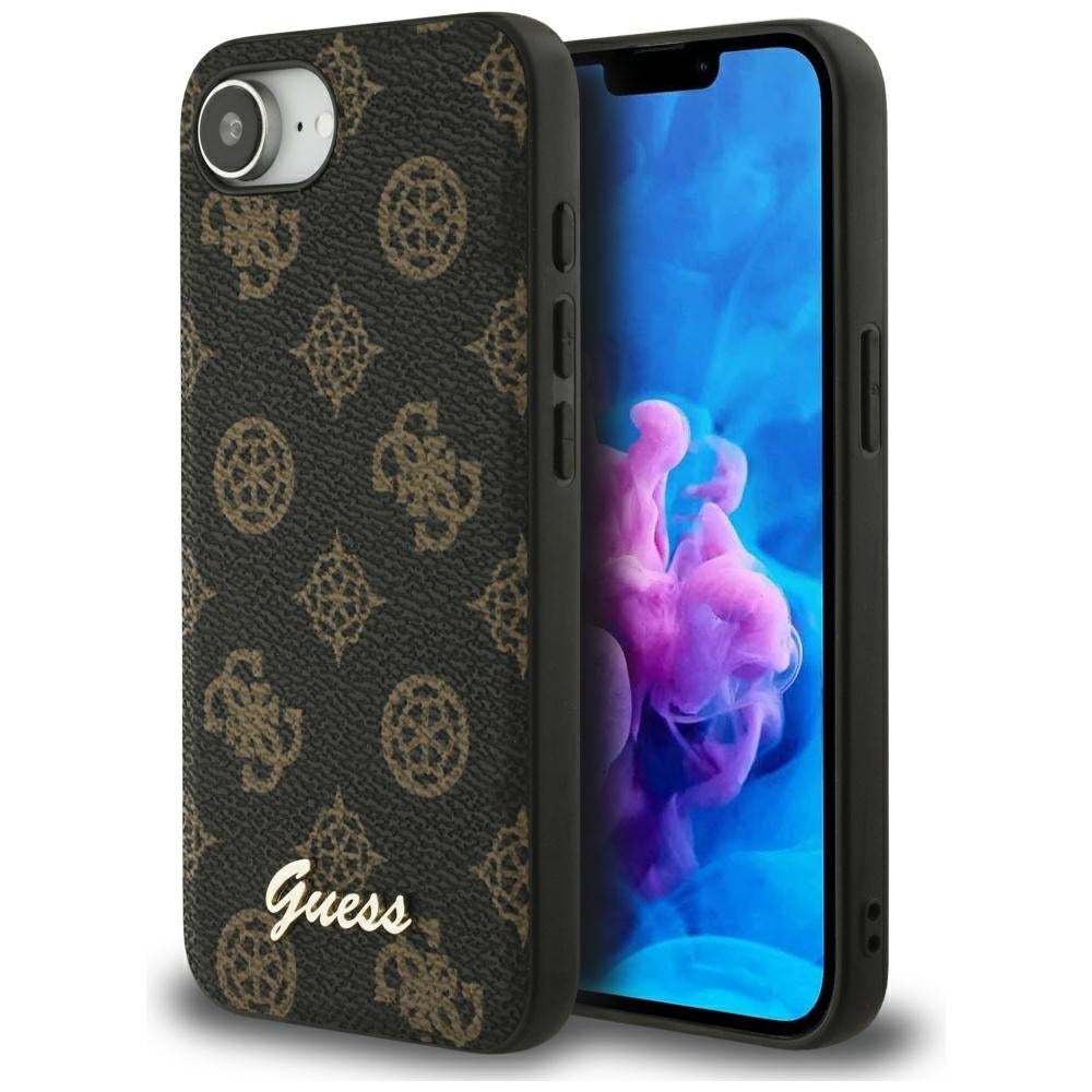 Guess Peony Script Logo MagSafe iPhone 16e dėklas - juodas -- iPhone 16e