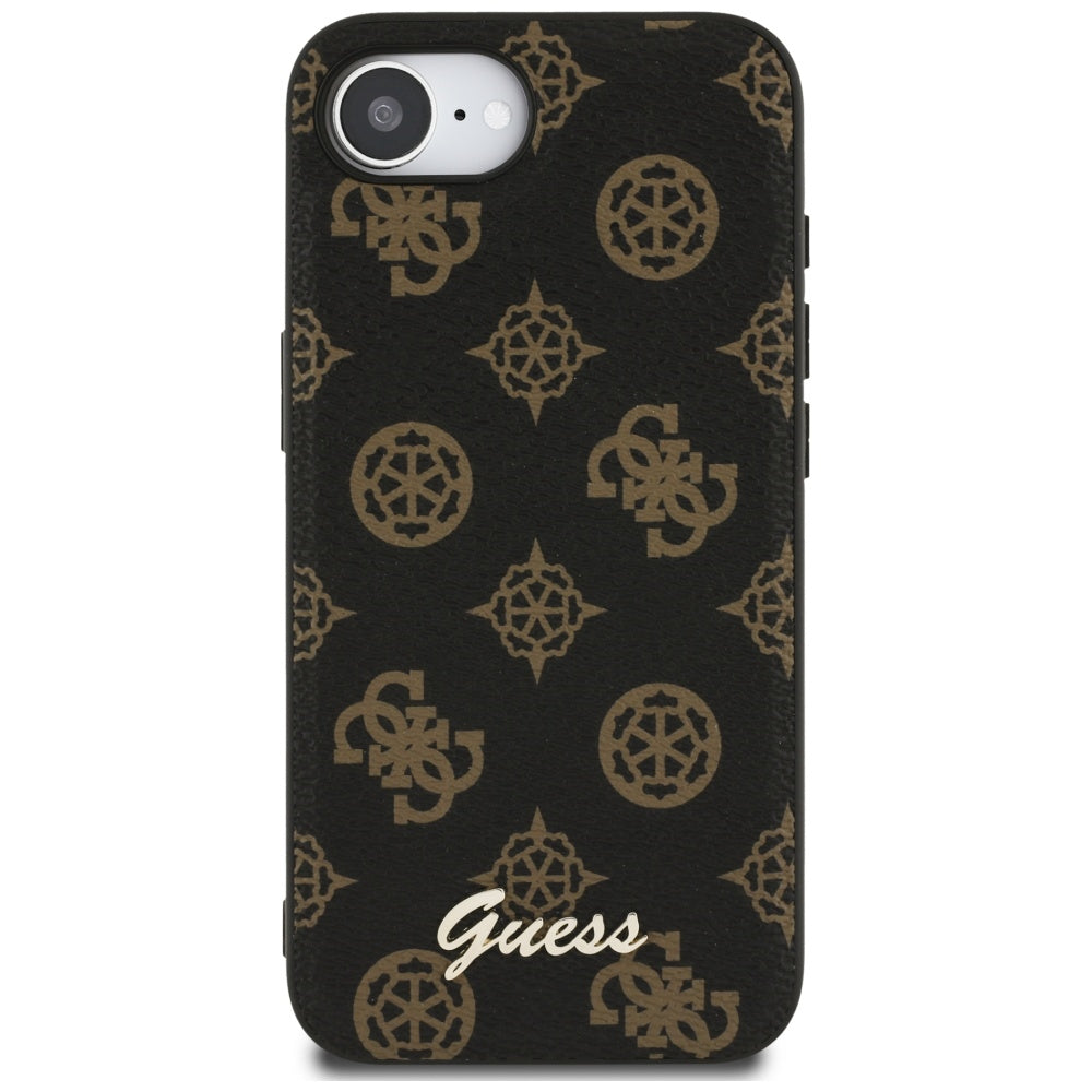 Guess Peony Script Logo MagSafe iPhone 16e dėklas - juodas -- iPhone 16e