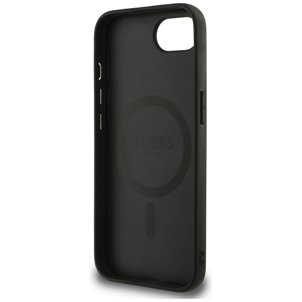 Guess Peony Script Logo MagSafe iPhone 16e dėklas - juodas -- iPhone 16e