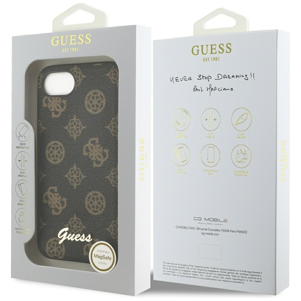 Guess Peony Script Logo MagSafe iPhone 16e dėklas - juodas -- iPhone 16e