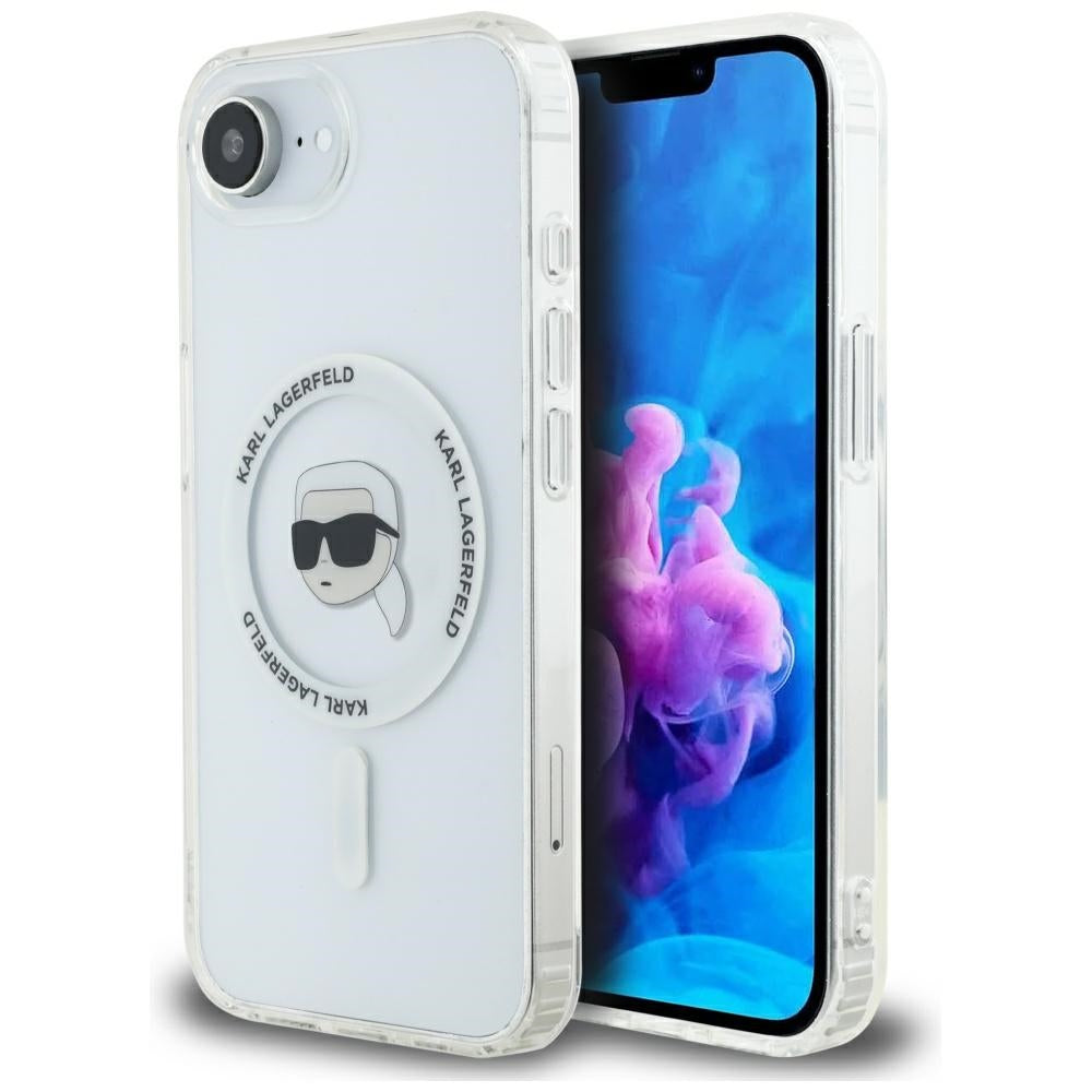 Karl Lagerfeld MagSafe dėklas iPhone 16e – baltas