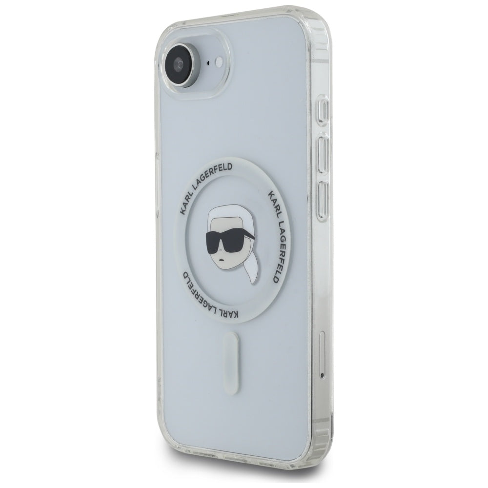Karl Lagerfeld MagSafe dėklas iPhone 16e – baltas