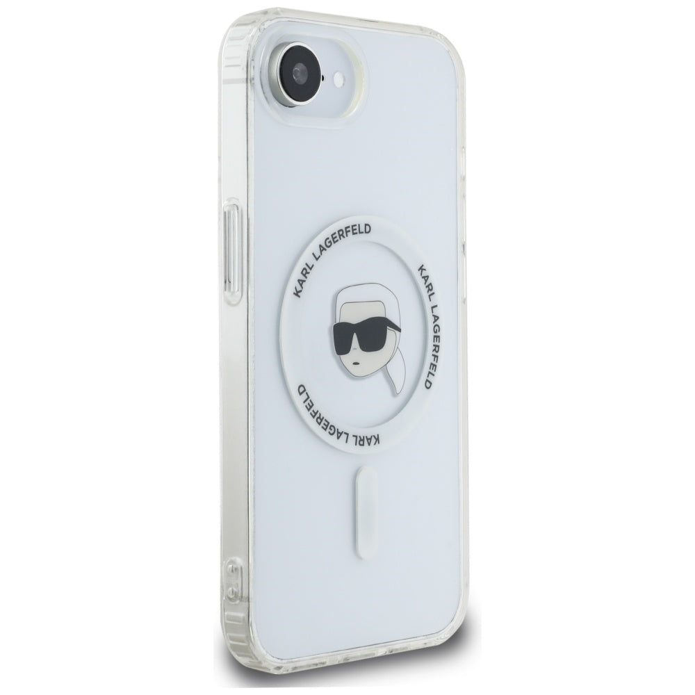 Karl Lagerfeld MagSafe dėklas iPhone 16e – baltas