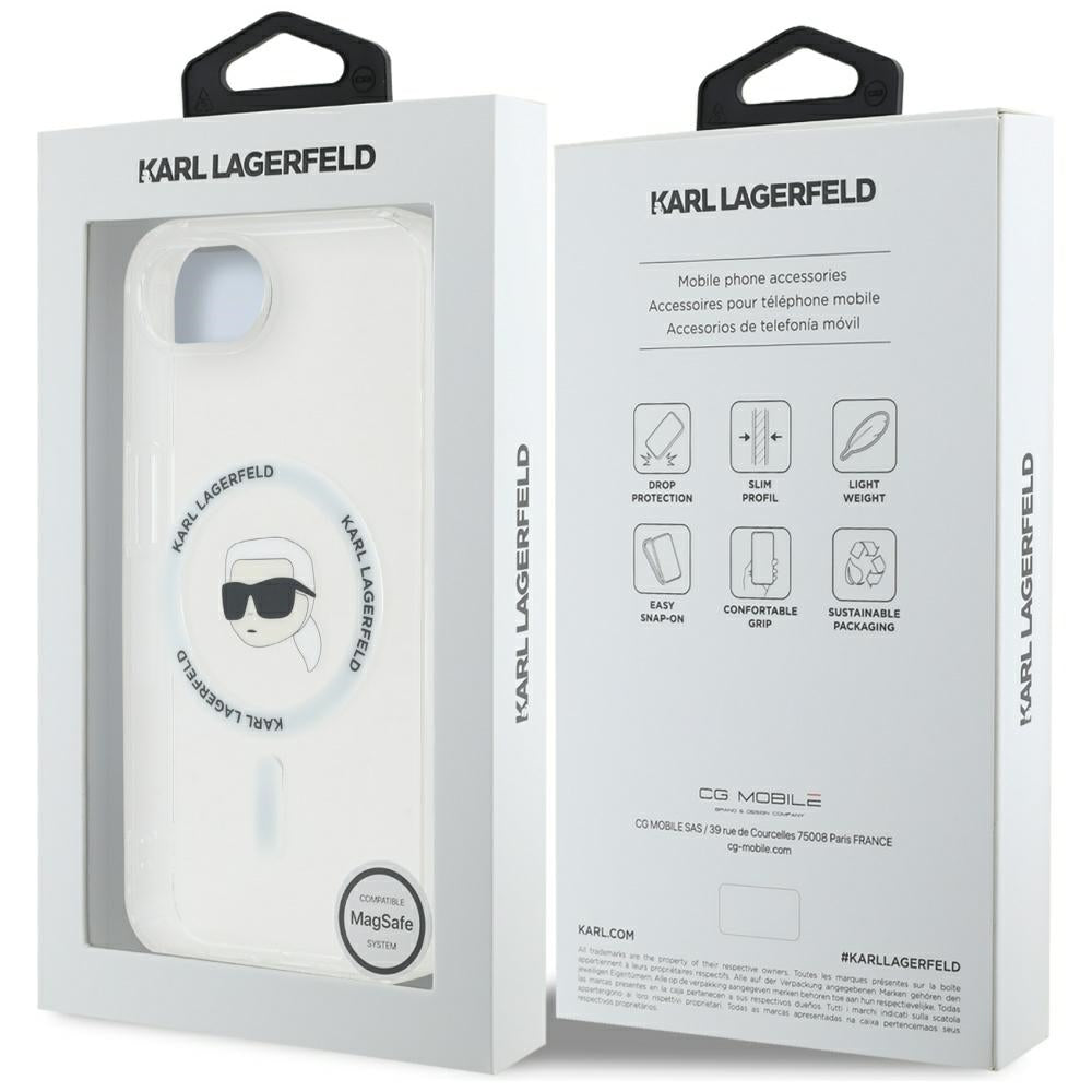 Karl Lagerfeld MagSafe dėklas iPhone 16e – baltas