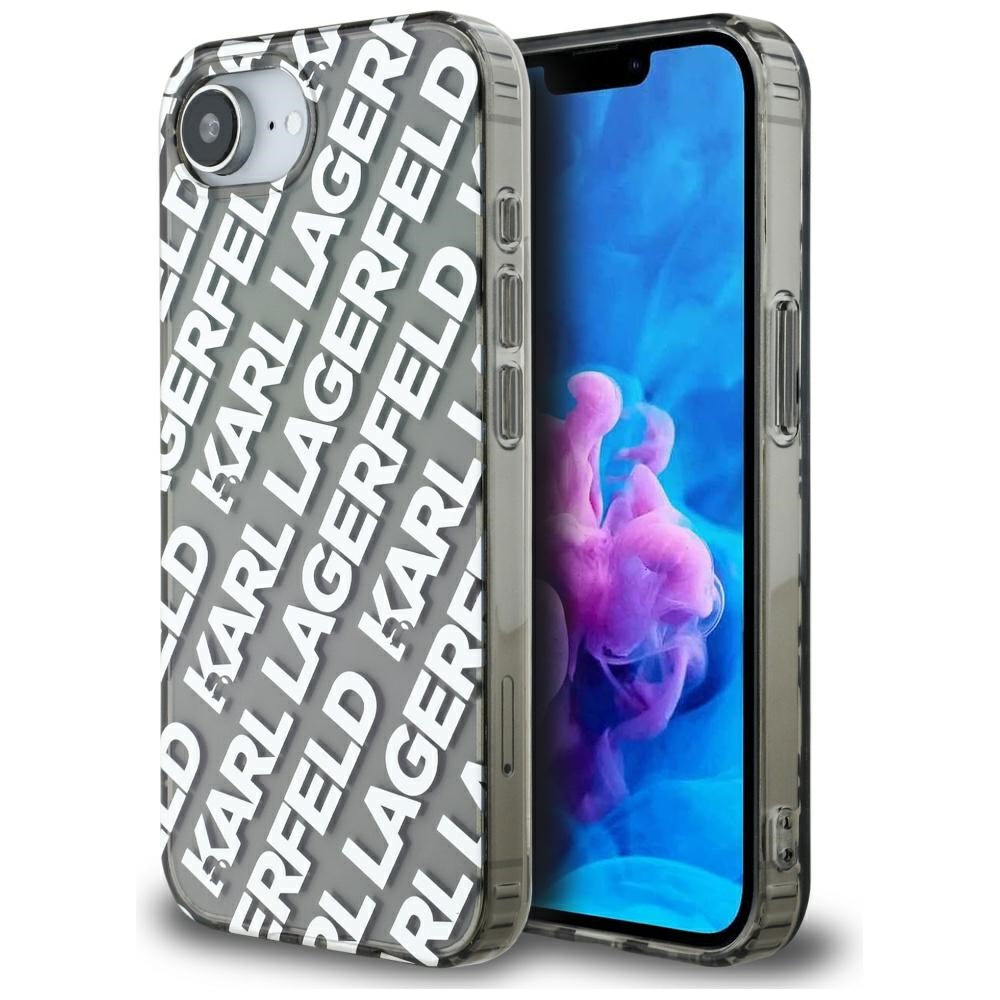 Karl Lagerfeld IML Repeat Logo dėklas iPhone 16e – sidabrinis