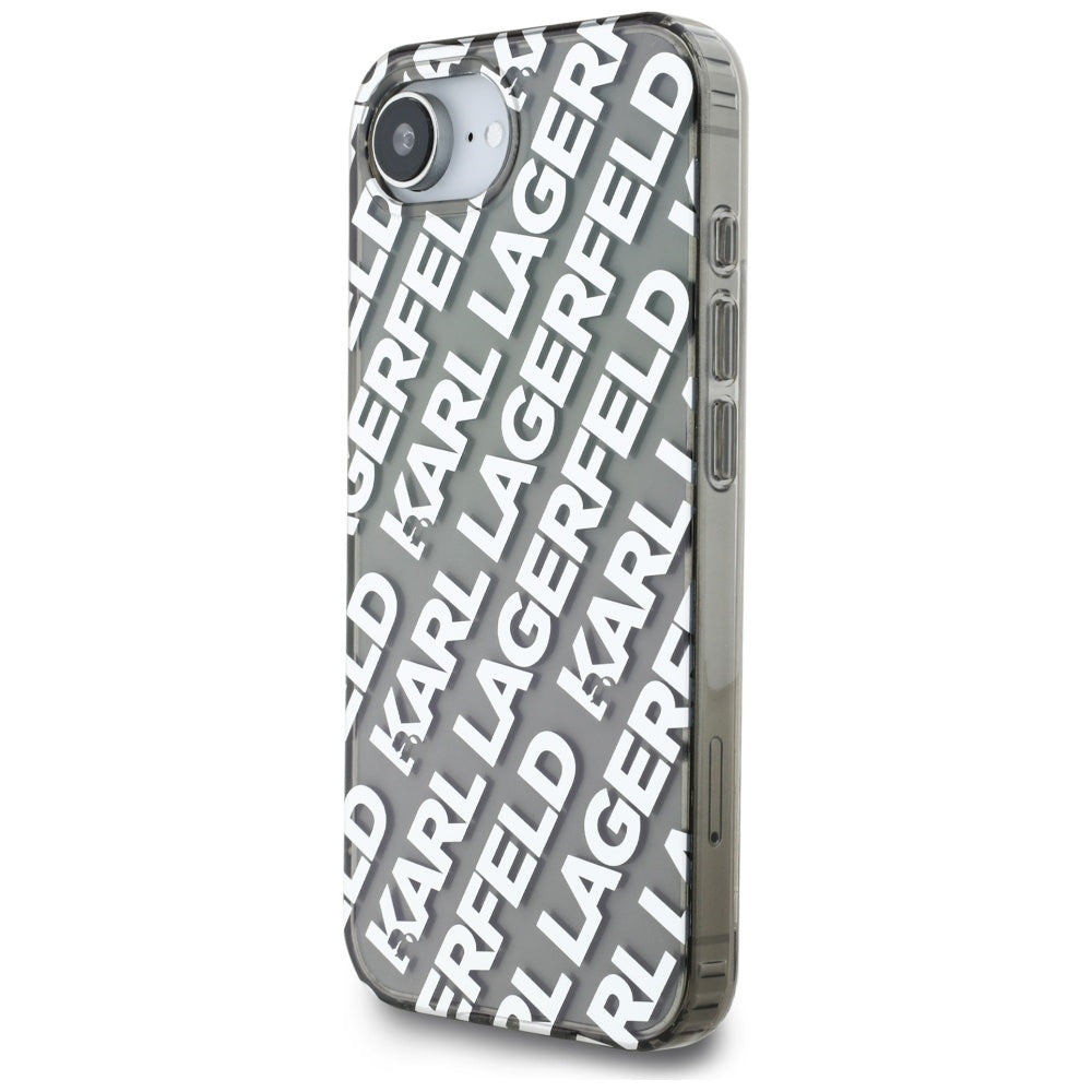 Karl Lagerfeld IML Repeat Logo dėklas iPhone 16e – sidabrinis