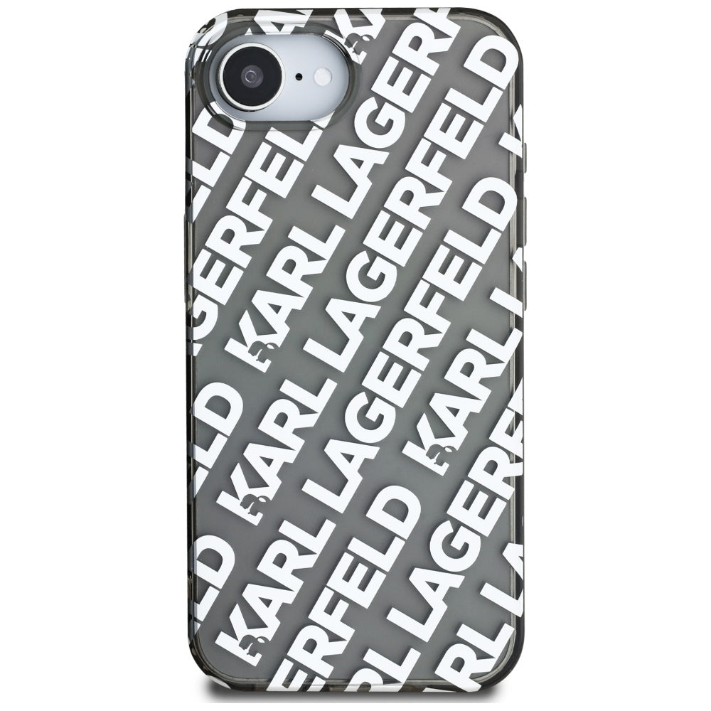Karl Lagerfeld IML Repeat Logo dėklas iPhone 16e – sidabrinis