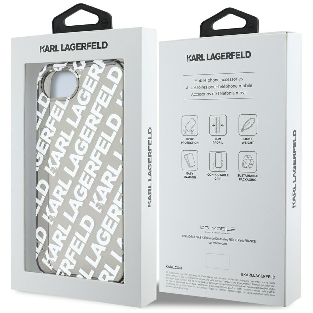 Karl Lagerfeld IML Repeat Logo dėklas iPhone 16e – sidabrinis