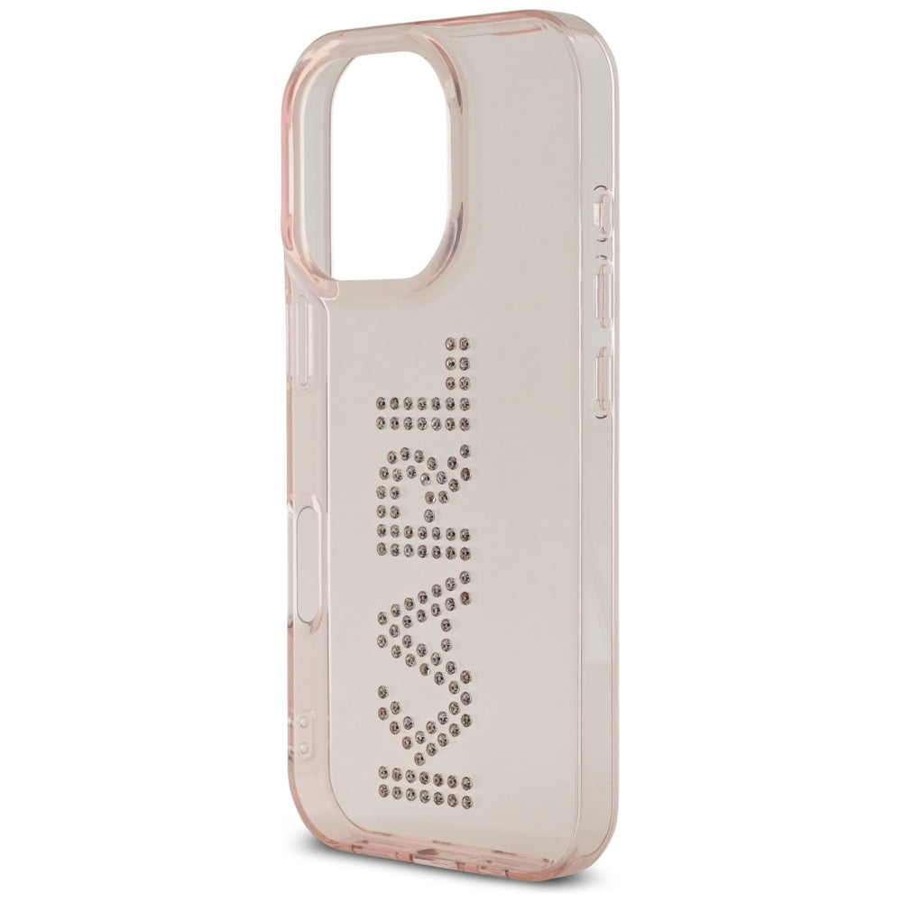 Karl Lagerfeld dėklas iPhone 16 Pro – rožinis, su kristalais